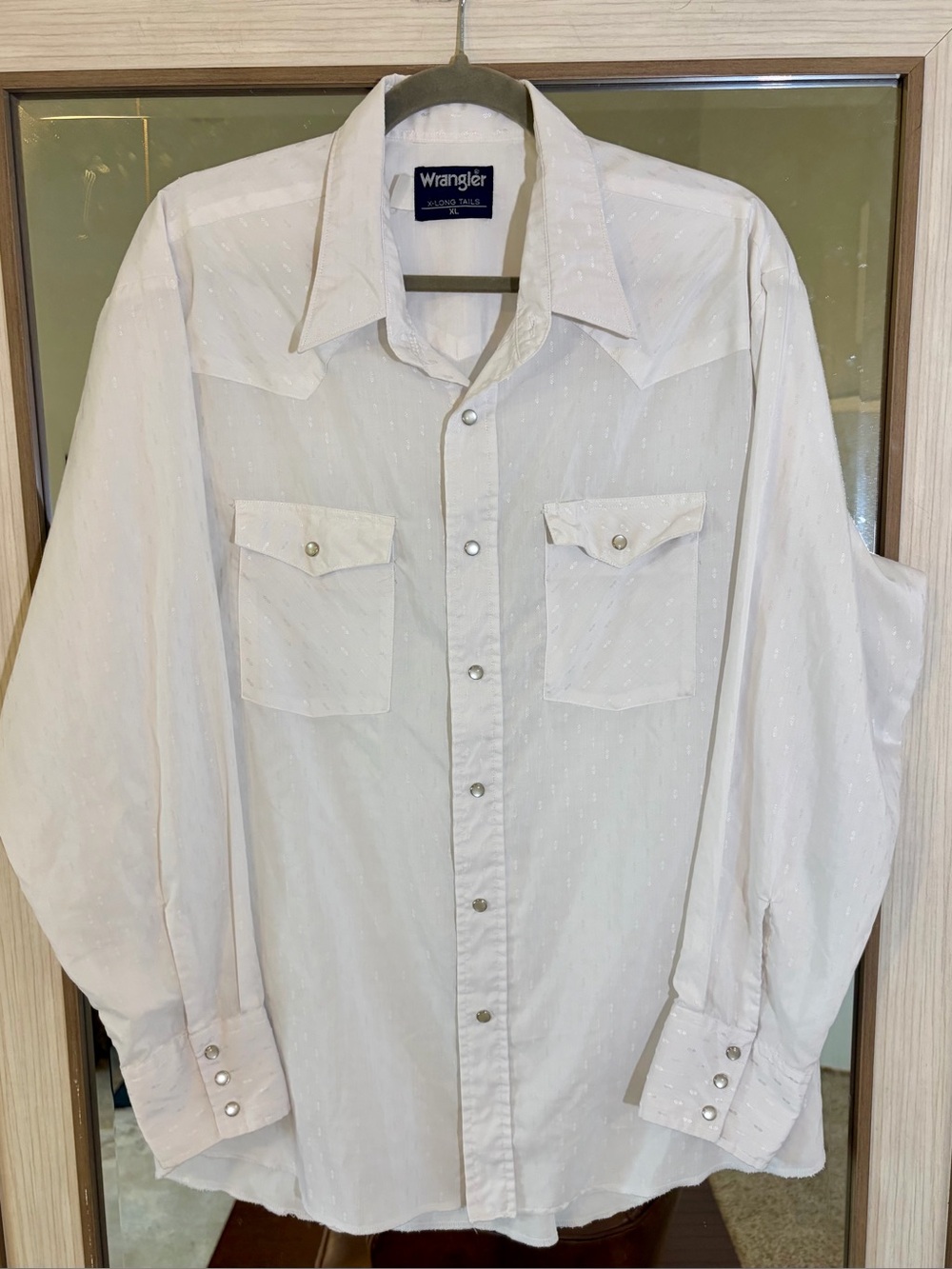 Mens WRANGLER Cowboy Cut Regular Fit X-Long Tails Western Shirt White Size XL